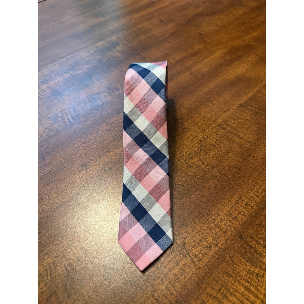 NWT Express Men's Plaid Tie Pink Navy White New With Tags MSRP $39.95